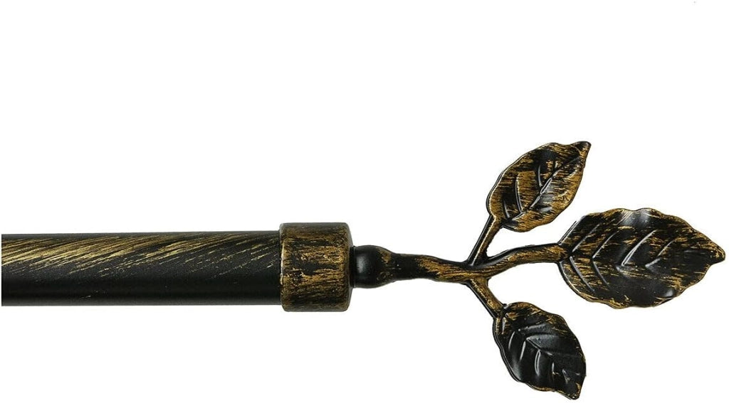 Bastone Tenda Ferro Estendibile Asta Scorritenda Anelli Foglie 160-300 cm Nero Oro