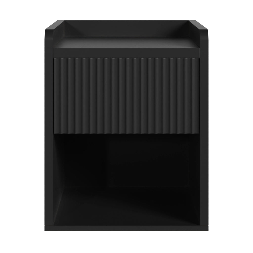 Comodino Nand con Cassetto e Vano Aperto 55x49x39 cm Nero [en.casa]