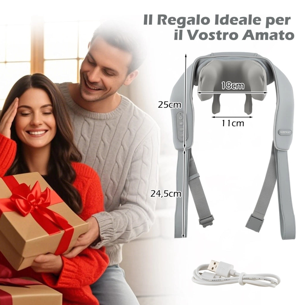 Massaggiatore shiatsu con impasto profondo 4D dei tessuti con riscaldamento, Massaggiatore per collo e spalle Grigio-Massaggiatori