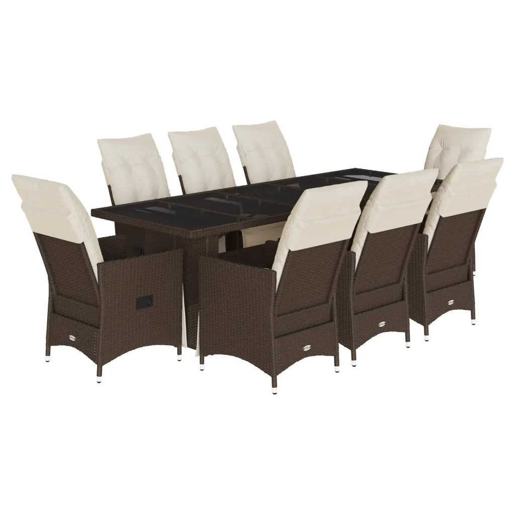 Set Bistrò da Giardino 9 pz con Cuscini in Polyrattan Marrone 3277263