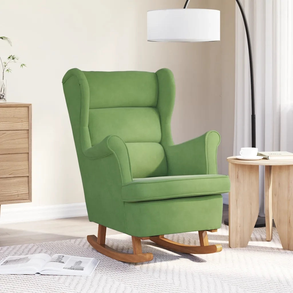 Sedia a dondolo con schienale alto in velluto verde chiaro 329366