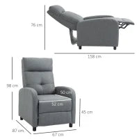 Poltrona Reclinabile 155° max in Tessuto Effetto Lino Grigio con Poggiapiedi, 67x87x98 cm