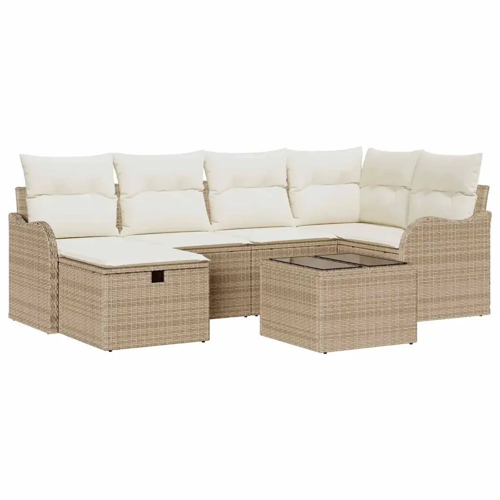 Set Divano da Giardino 7 pcs beige e panna Poly Rattan