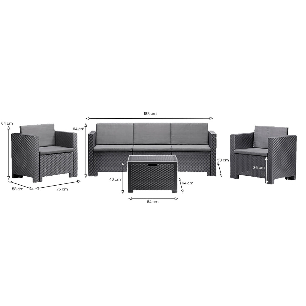 Set salotto da esterno Cameri, Salottino outdoor, Set da balcone o giardino, Composizione soggiorno per esterni, Made in Italy, Antracite