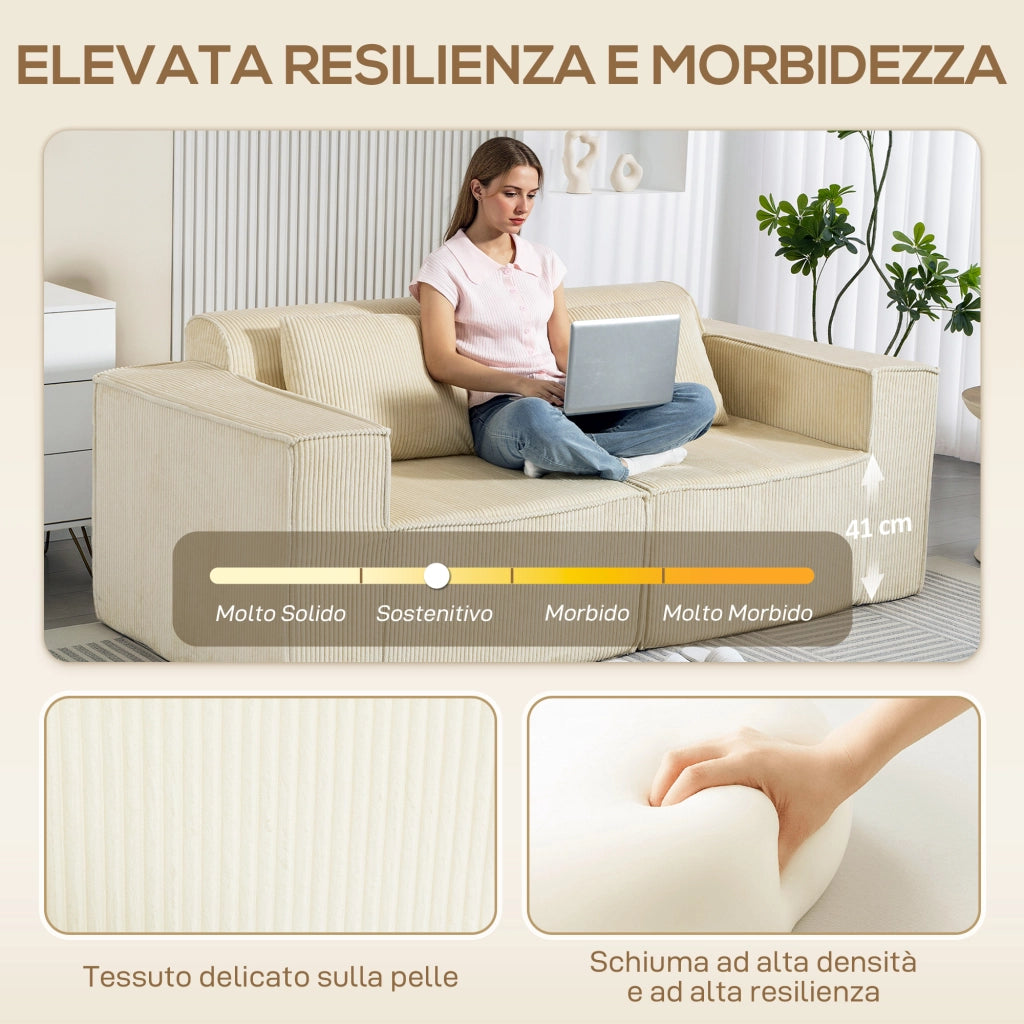 Divano 3 Posti Modulare con Seduta Profonda in Velluto ¨C Zephmum ¨C Beige
