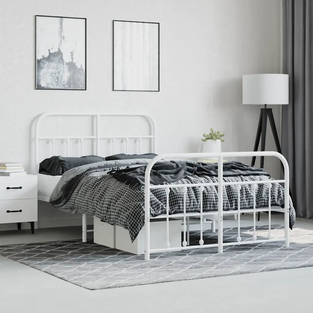 Giroletto con Testiera e Pediera Metallo Bianco 120x190 cm 352642