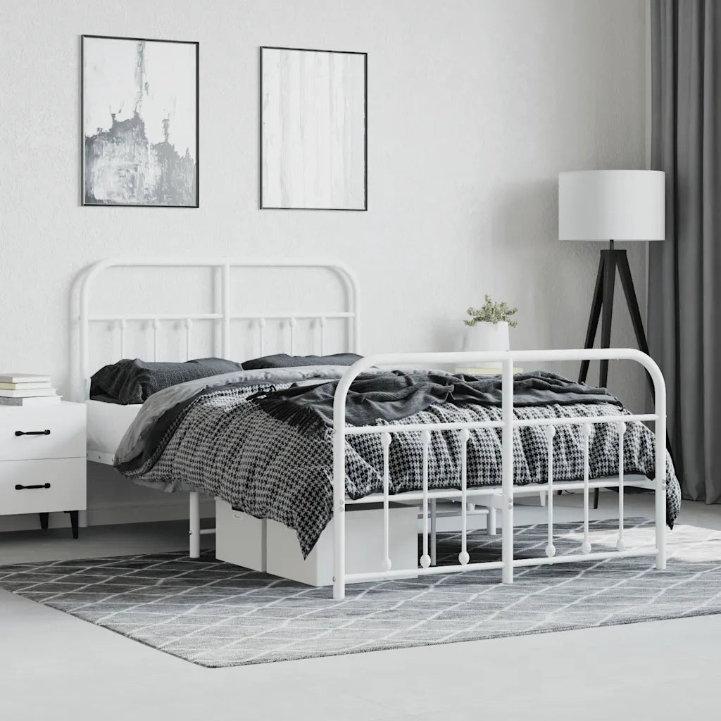 Giroletto con Testiera e Pediera Metallo Bianco 120x190 cm 352642