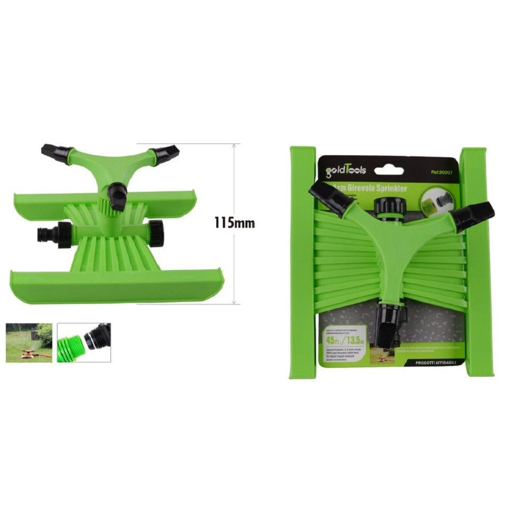 Trade Shop - Irrigatore Girevole Bracci A 3 Getti Base Supporto Slitta Irrigatori 115mm 90007 -