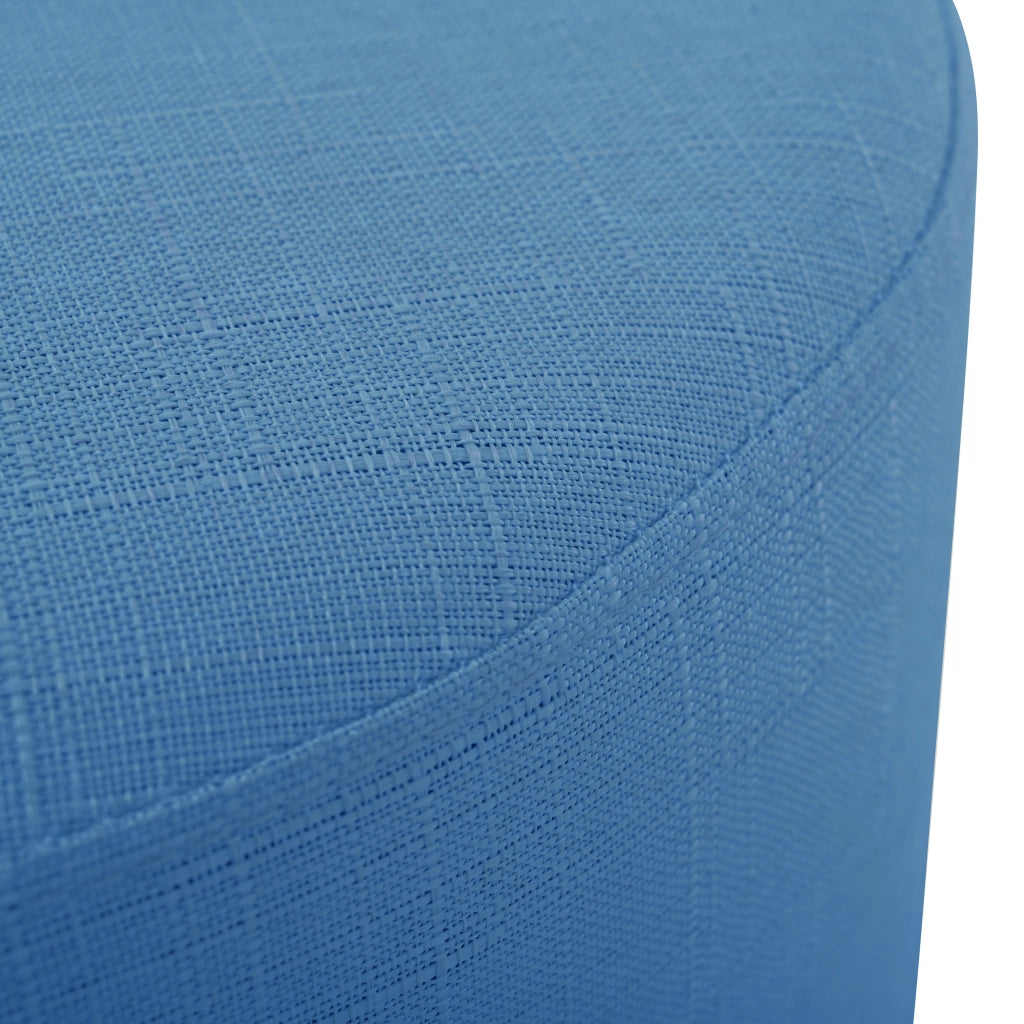 Pouf contenitore set da 2 - con vano portaoggetti e vassoio in legno - in lino blu