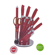 Trade Shop - Set Coltelli Con Ceppo 8 Pezzi Royalty Line Acciaio Rivestito Rosso Espositore -