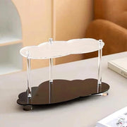 Organizzatore per la zona angolare del bagno a due piani in acrilico - Vanity per il trucco e la cosmesi - Parfum - Organizzatore per la cura della pelle in legno - Plank in vetro trasparente nero