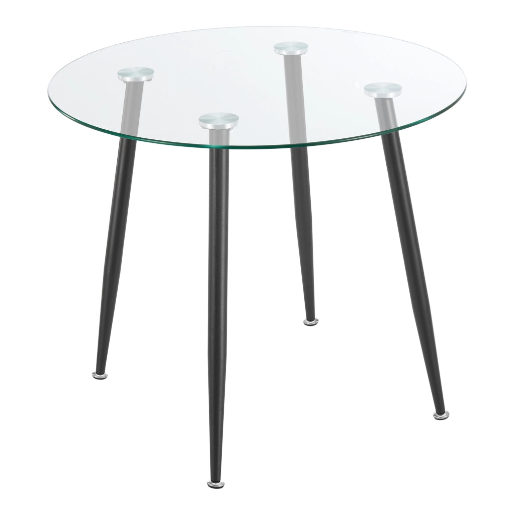 Tavolo Rotondo Humppila Piano in Vetro Ø80 Gambe in Acciaio Nero [en.casa]