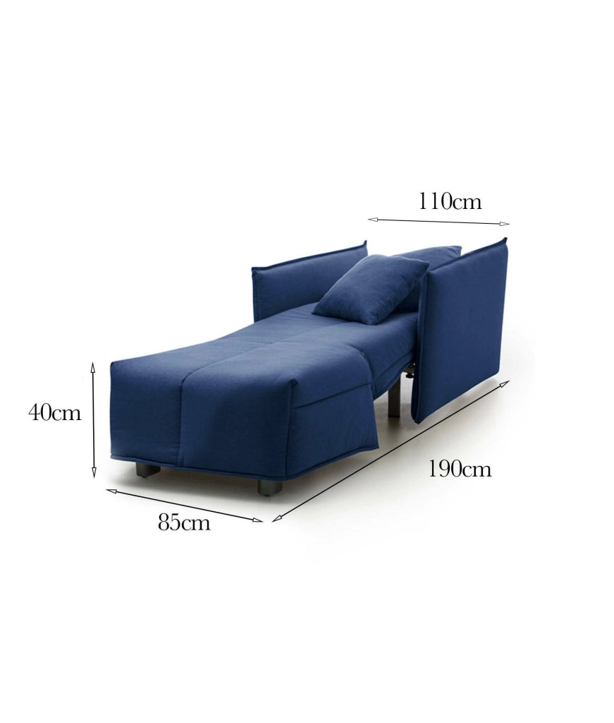 Divano Letto Atlantis, Divano singolo, Made in Italy, Poltrona soggiorno con apertura a carrello, in tessuto imbottito, con Braccioli standard, cm 110x90h85, colore Blu