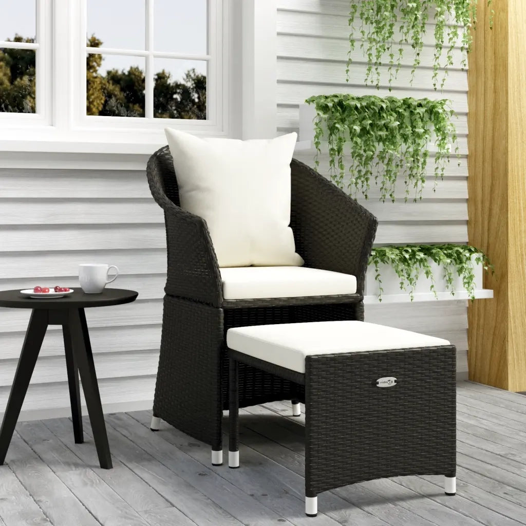 Set da Giardino 2 pz | Set Salotto da Giardino con Cuscini Nero in Polyrattan