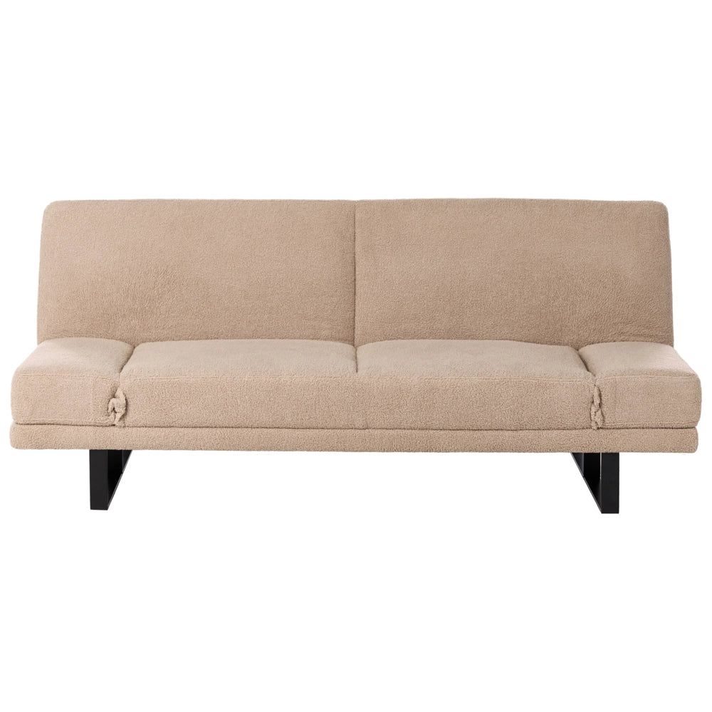 Divano Letto in Tessuto sabbia ciniglia con schienale reclinabile e struttura in legno stile moderno