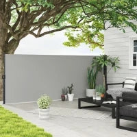 Tenda Laterale Retrattile 400x160 cm con Maniglia, in Metallo, Alluminio e Poliestere, Grigio Chiaro