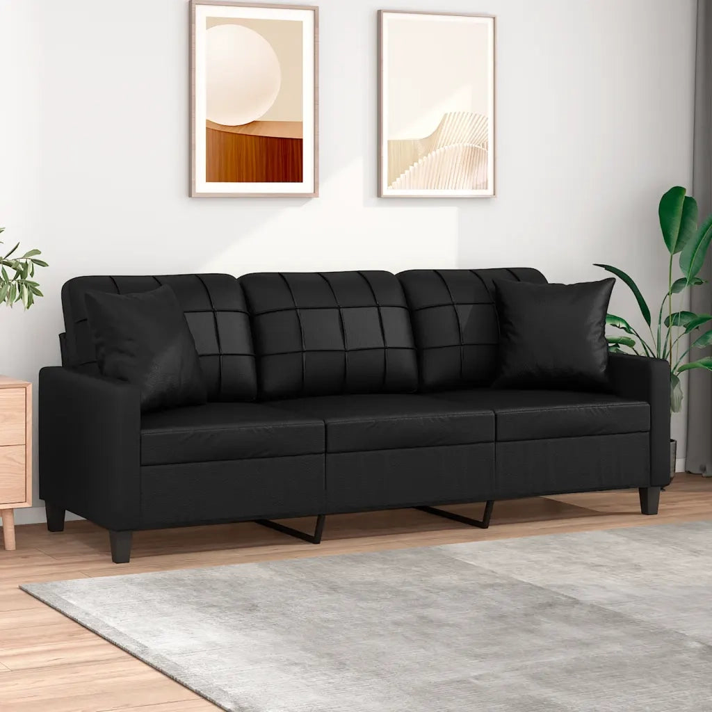 Divano | Divano da soggiorno | Sofa a 3 Posti con Cuscini Nero 180 cm in Similpelle