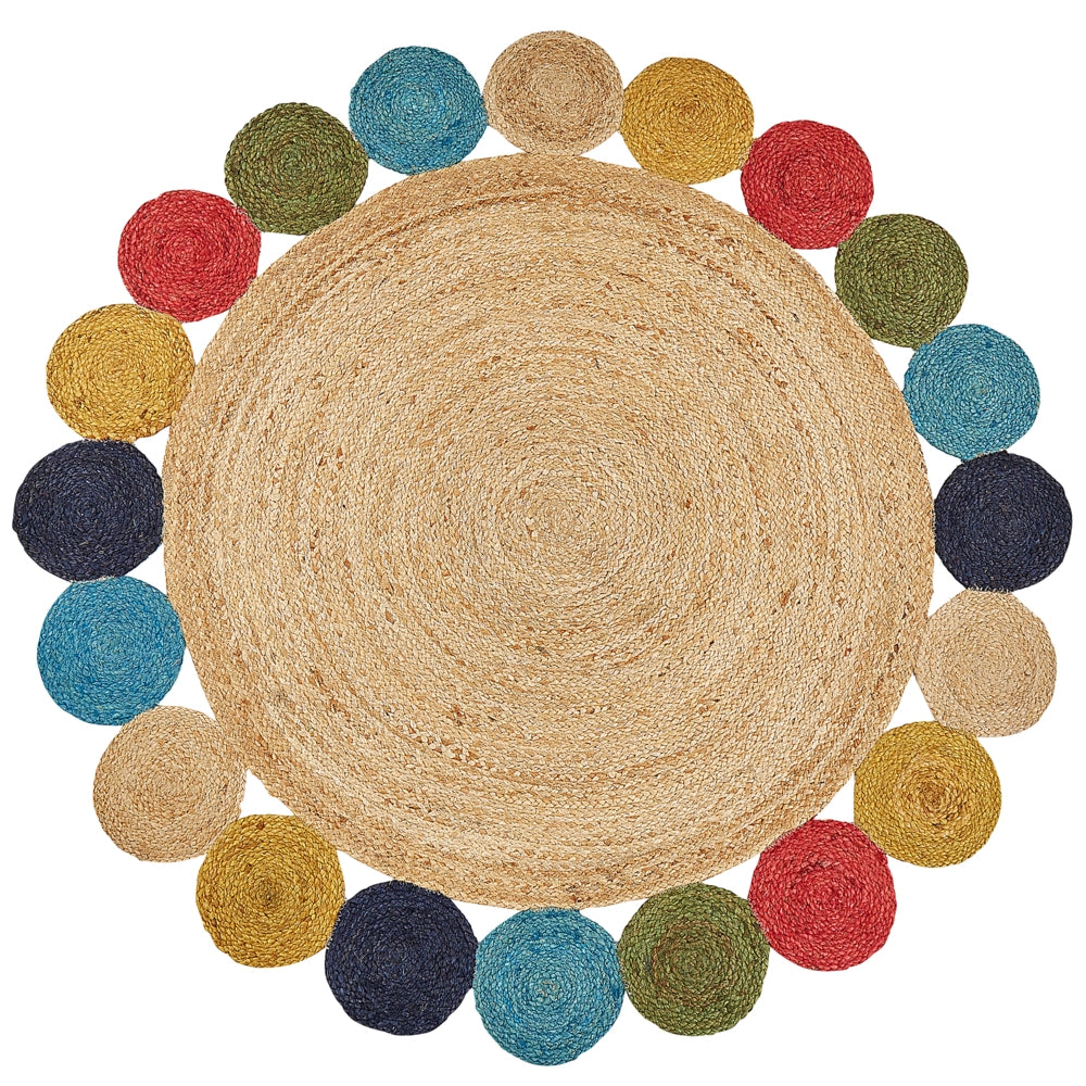 Tappeto in iuta naturale multicolore intrecciato 140 cm soggiorno camera da letto
