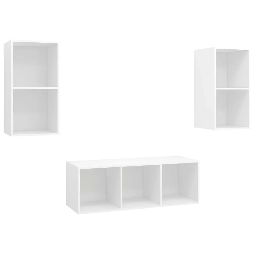 Set Mobile TV 3 pz-Set di 3 Credenza per TV Bianco in Truciolato 929878