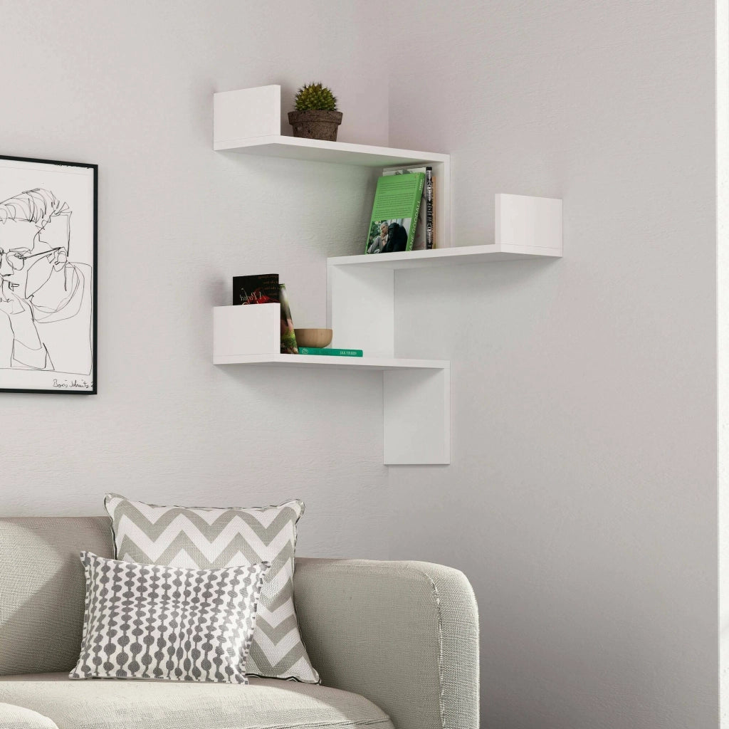Mensola Edna, Scaffale, Ripiano a muro, Scaffalatura multiuso, 60x60h90 cm, Bianco