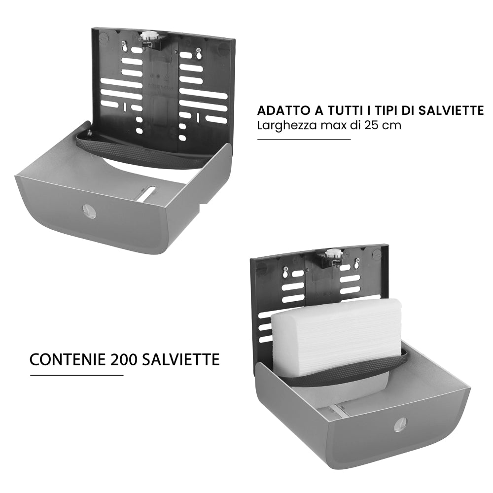 Distributore di salviette max 200 pz per carta piegata in ABS grigio