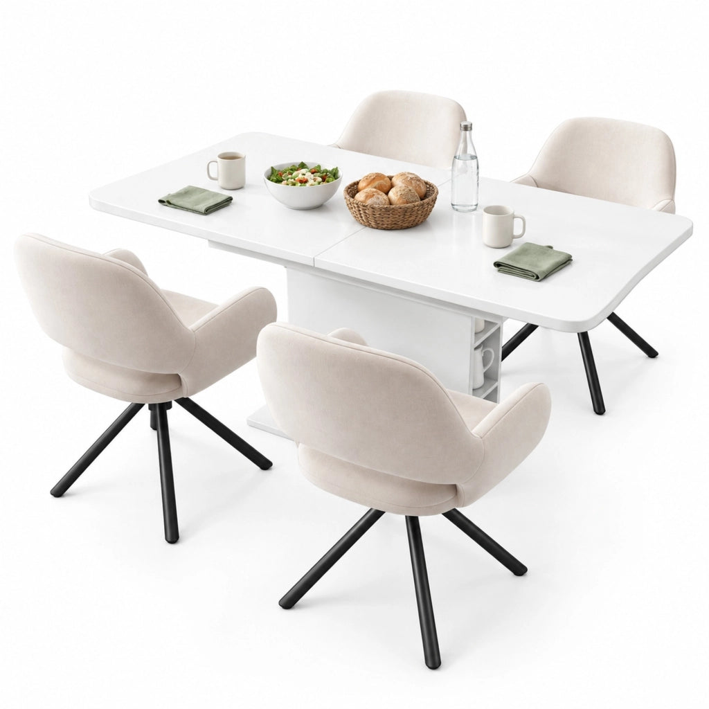 Set da pranzo estensibile beige con tavolo e sedie