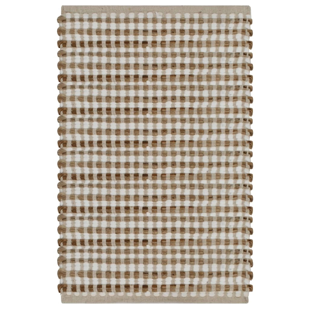 Tappeto da bagno tessuto a mano in colore naturale e bianco 02_0005750