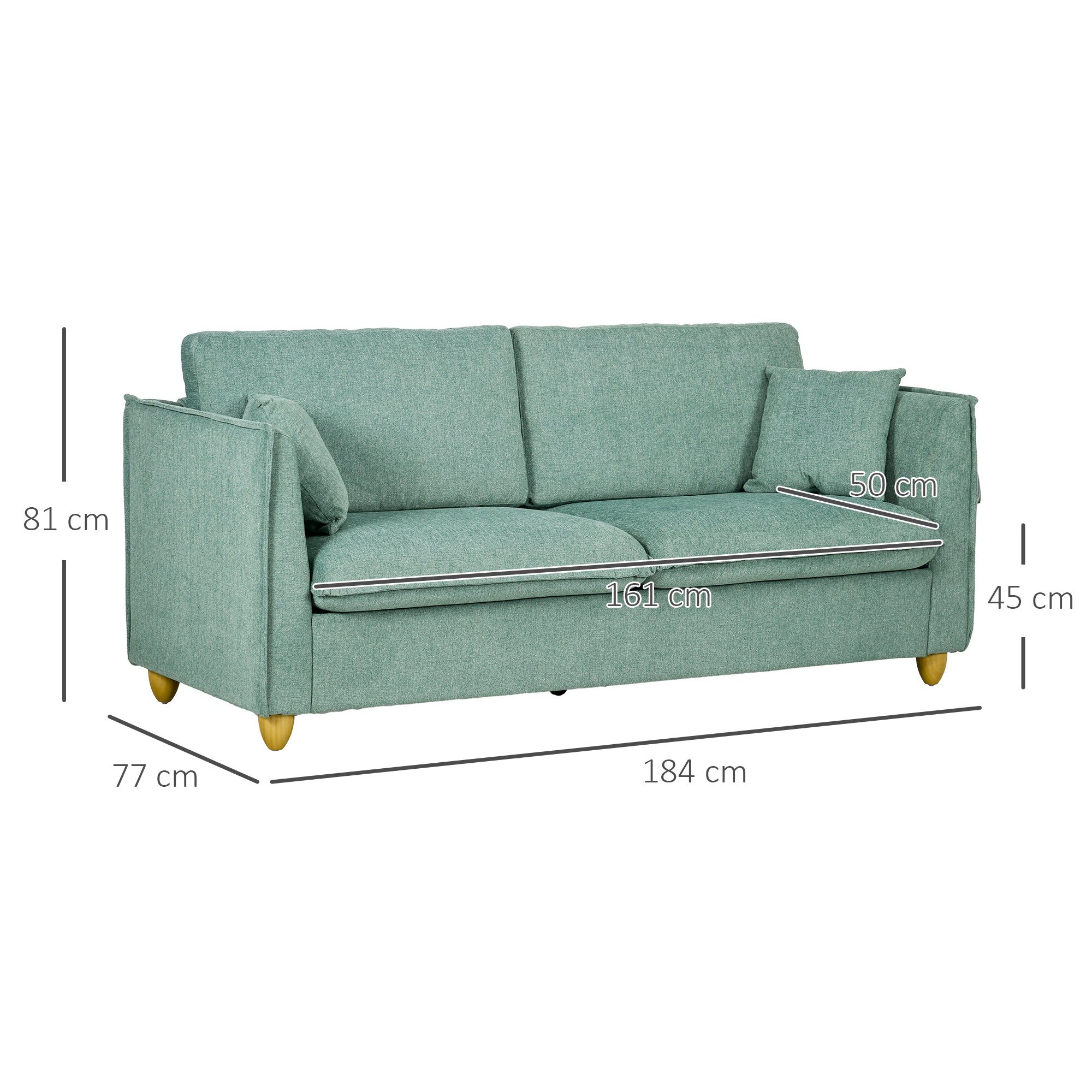 Divano 3 Posti 184x77x81 cm in Tessuto Verde