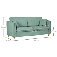 Divano 3 Posti 184x77x81 cm in Tessuto Verde
