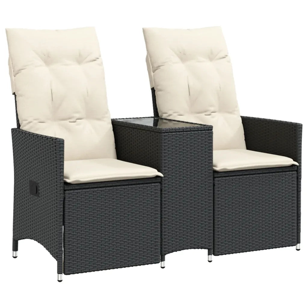 Divano Giardino Reclinabile 2Posti con Tavolino-Sofa da Giardino-Divanetto da esterno Nero Polyrattan 276601