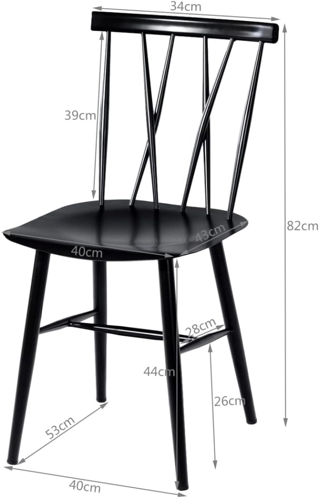 Set di 2 Sedie da Pranzo, Sedia con Schienale e Poggiapiedi, Struttura Robusta in Ferro, Ogni Sedia Portata 150kg, Design Industriale senza Braccioli, Ideale per Bistro, Giardini e Bar, Nero