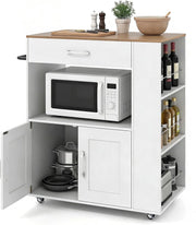 Credenza da Cucina su Ruote, Isola Mobile, Carrello da Servizio con Cassetto e 3 Ripiani, 2 Colori, 75 x 46 x 90,5 cm75 x 46 x 90,5 cm (Bianco)