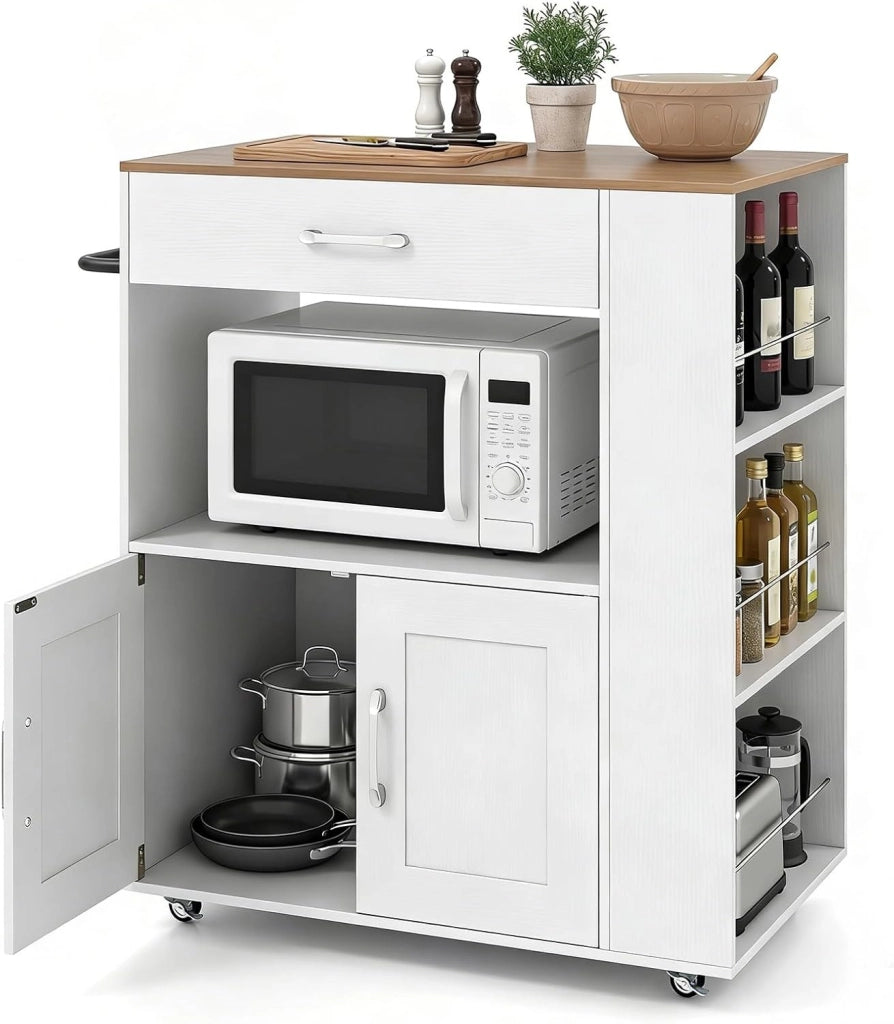 Credenza da Cucina su Ruote, Isola Mobile, Carrello da Servizio con Cassetto e 3 Ripiani, 2 Colori, 75 x 46 x 90,5 cm75 x 46 x 90,5 cm (Bianco)