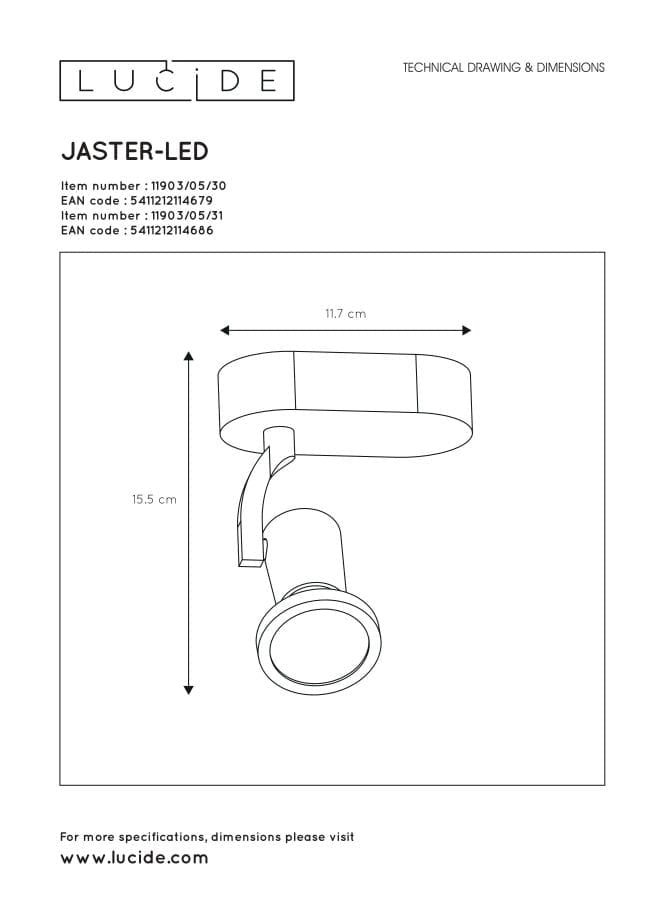 Faretto Lucide Jaster bianco GU10 LED 5W 2700K orientabile