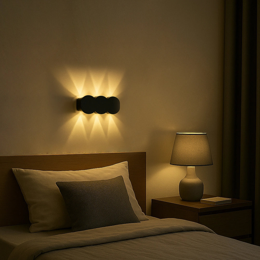 Applique da Muro con 6 Led Lampada a Parete Nera con Luce Bianco Caldo 15x8x3cm