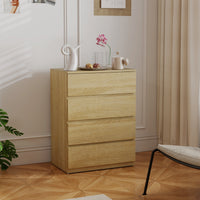 Cassettiera 4 Cassetti 60x40x80 cm con Guide in Metallo e Maniglie Scanalate in Legno color Faggio