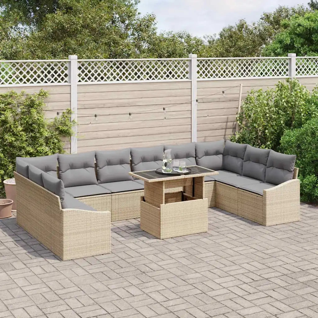 Set Divano da Giardino con cuscino 11 pcs Beige e Grigio Chiaro