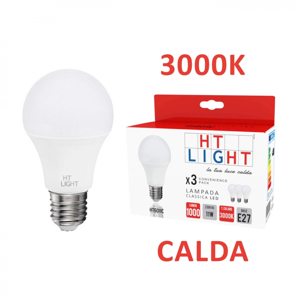 Alca power a60 11w 220v 1000lm 3000k e27 lampada a led box da 3pz
