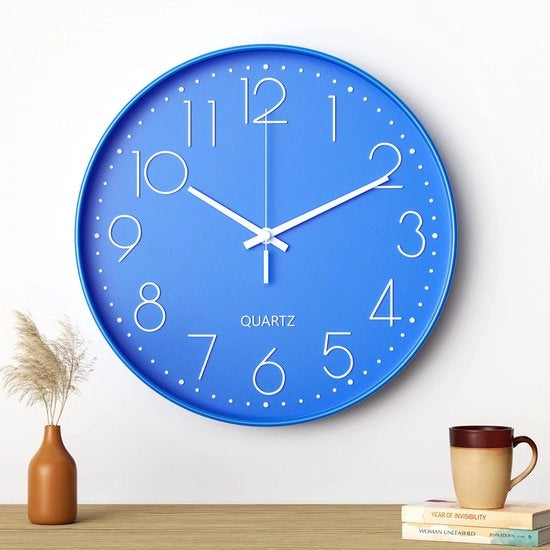 Orologio da Parete, 30 cm (12 pollici), Orologio da Parete Moderno (Caratteri Blu e Bianchi)