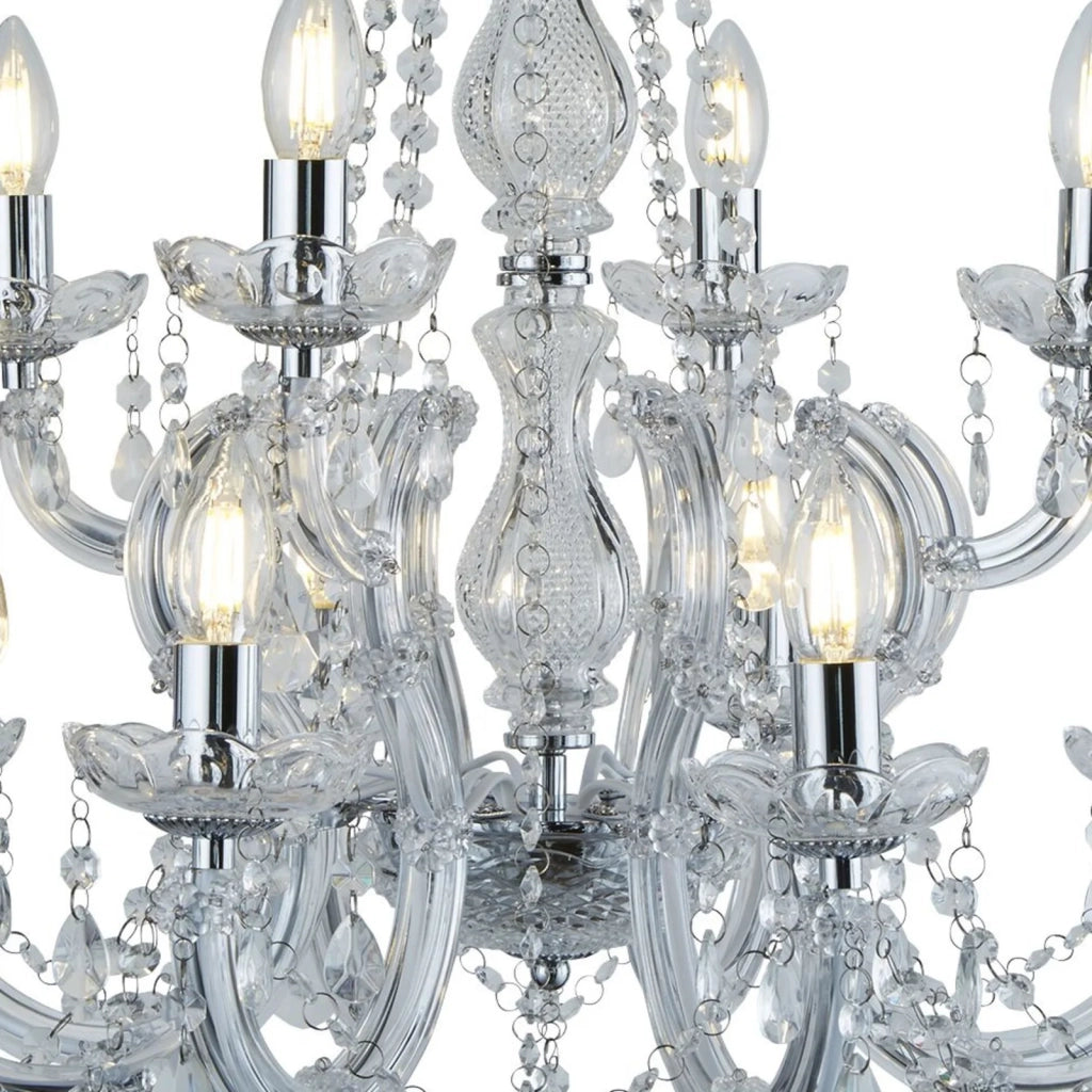 Lampadario Classico Marie Therese Acciaio Cromo Vetro Trasparente 12 Luci E14
