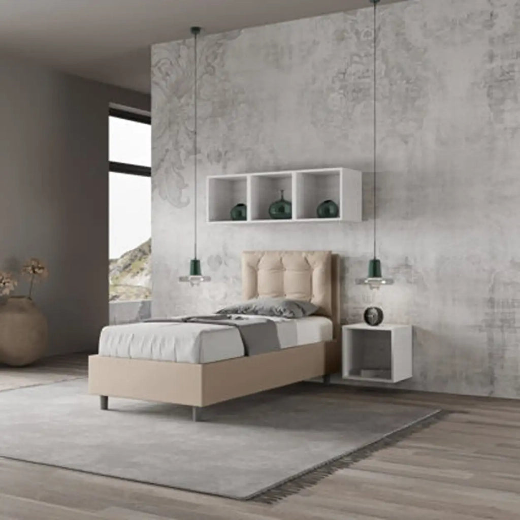 Letto singolo contenitore imbottito 80x210 similpelle tortora Annalisa
