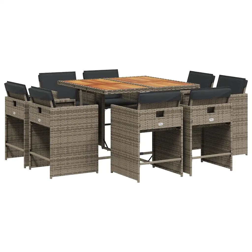 vidaXL Set da Pranzo da Giardino 9 pz con Cuscini in Polyrattan Grigio