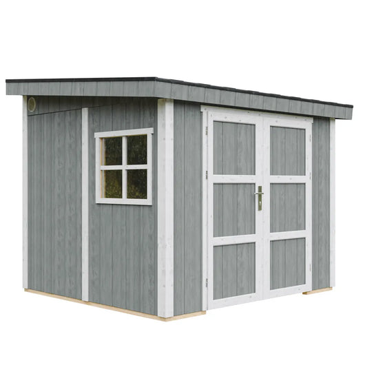 Casetta da giardino di qualità PREMIUM 5,9 mq - H231x248x294 cm - Senza pavimento e parete laterale - Timbela M938B-CAVERN STEEL