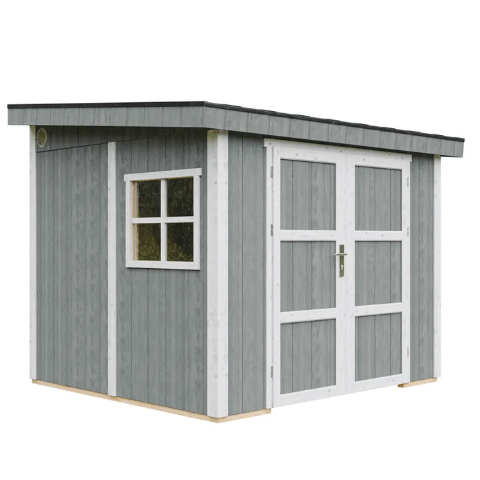 Casetta da giardino di qualità PREMIUM 5,9 mq - H231x248x294 cm - Senza pavimento e parete laterale - Timbela M938B-CAVERN STEEL