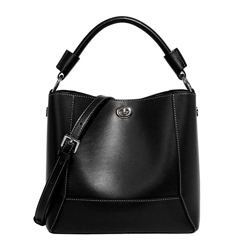 Borsa tote da donna in vera pelle, ideale per viaggi e viaggi, colore nero.
