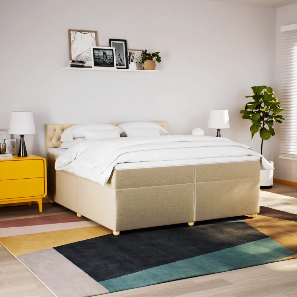 Giroletto a Molle con Materasso Crema 200x200 cm in Tessuto
