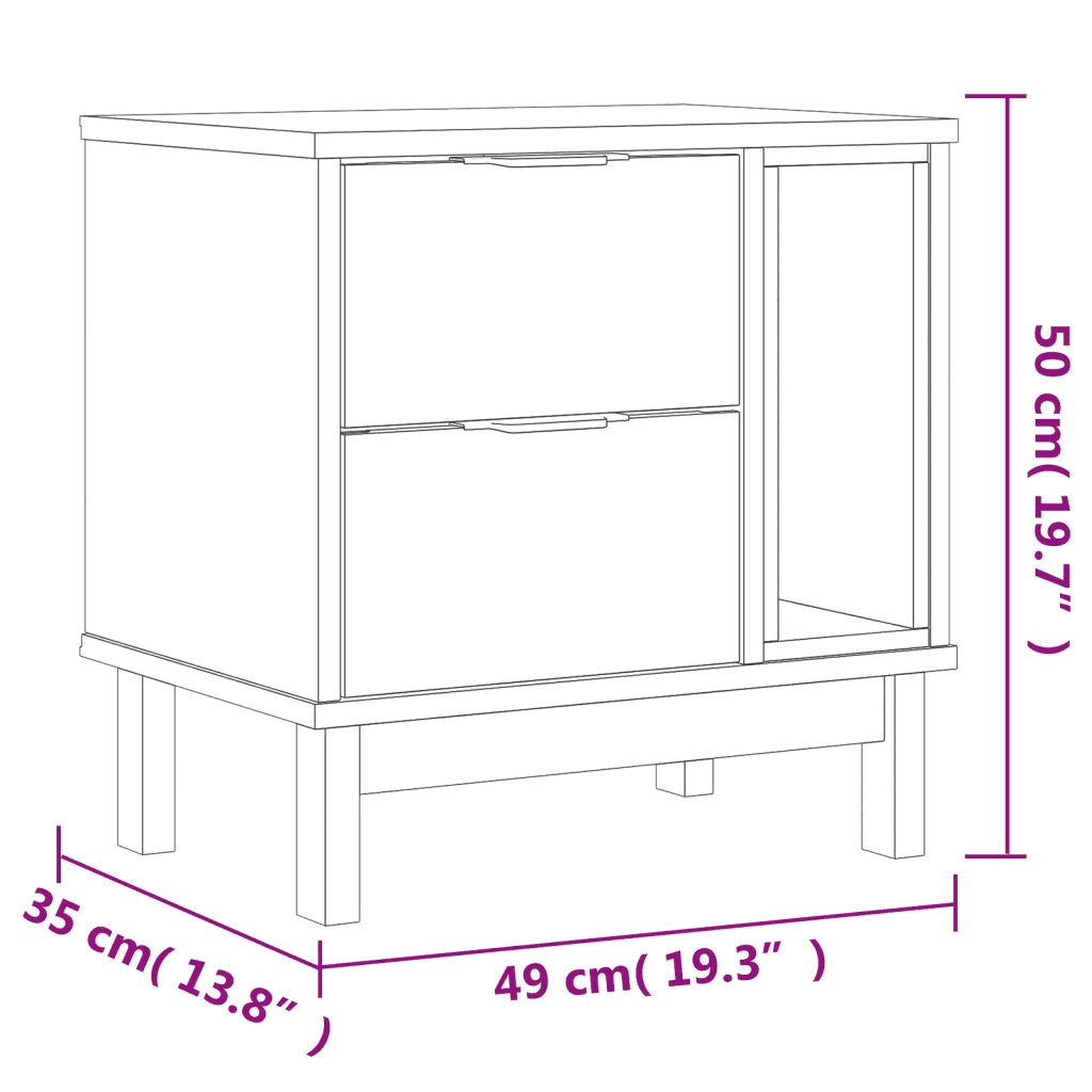 Comodino FLAM 49x35x50 cm in Legno Massello di Pino 357813