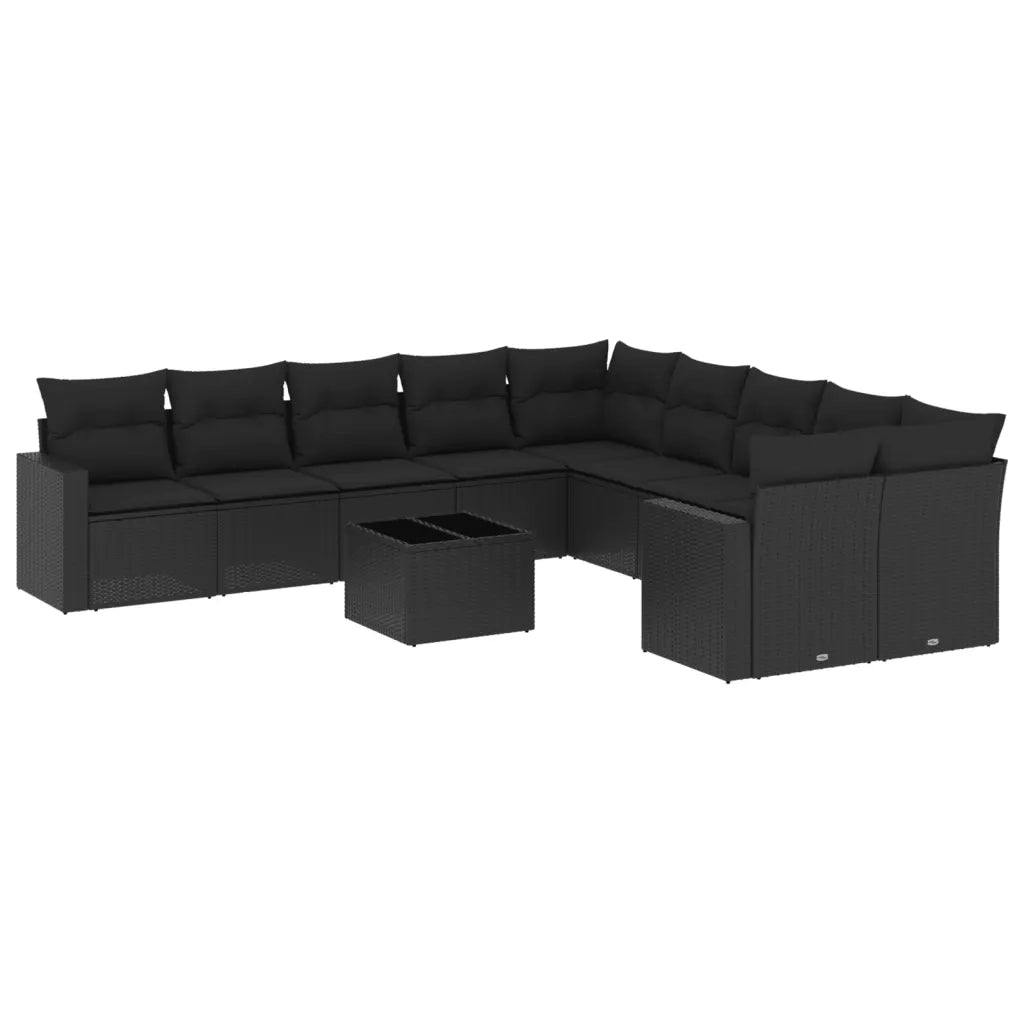 Set Divani da Giardino 11 pz con Cuscini in Polyrattan Nero 3219505