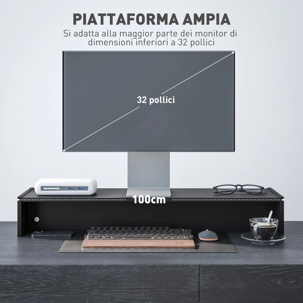 Scrivania con Cassetti e Ripiani ¨C Zephmum ¨C Legno 100x27x15 cm Nero