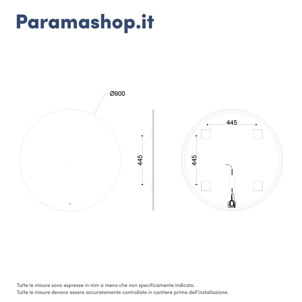 Specchio led tondo Ø 90 cm 3 mm retroilluminato luce fredda con sensore touch-screen | Alcor